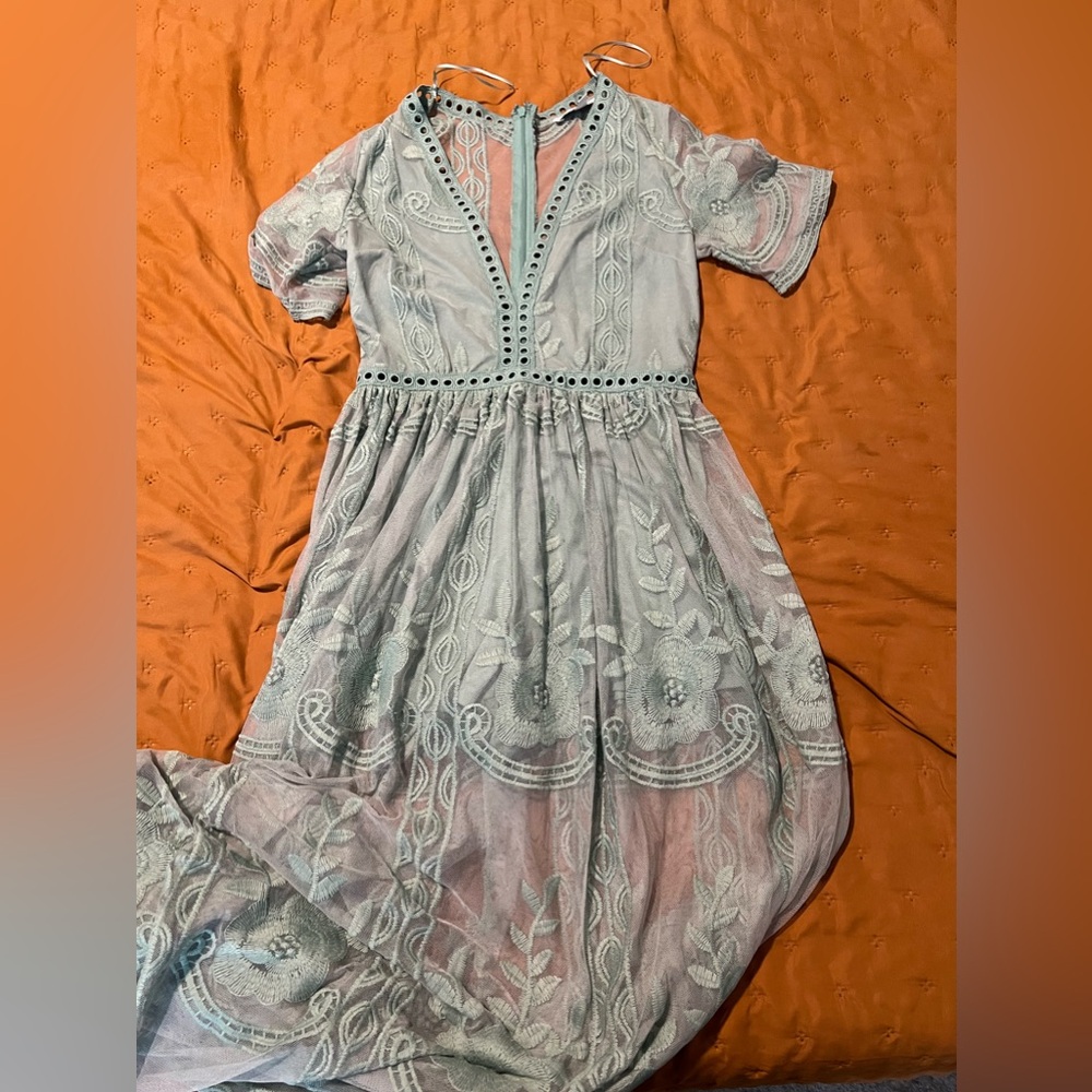 Mint embroidered dress